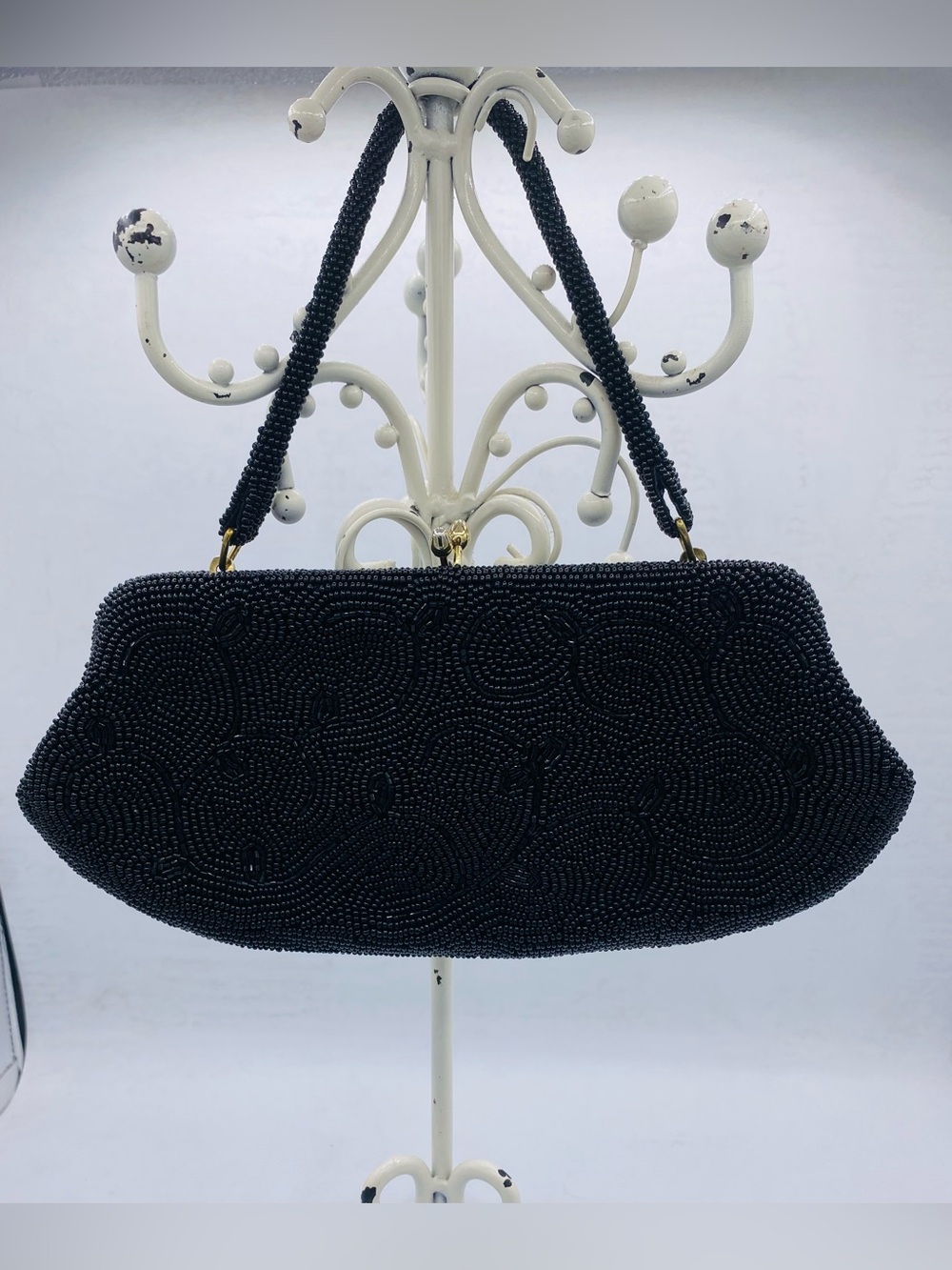 Vintage Black Beaded Evening Handbag/Clutch Intricate Seed Bead Classic Elegance
